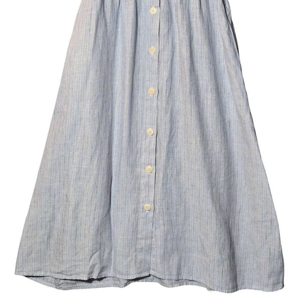 Madewell Cassie 100% Linen Button Front Midi Dress Blue Stripe XS Summer Coastal - Picture 3 of 13